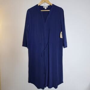Coldwater Creek Nouvelle Knit Dress Drawstring waist casual Blue NWT 14